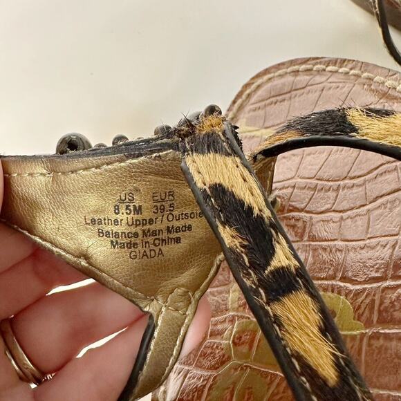 SAM EDELMAN Giada Embellished Gladiator Sandals Beaded Leopard Pony Hair Sz 8.5 - Picture 9 of 11